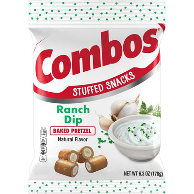 COMBOS Ranch Dip Baked Pretzel Stuffed Snacks, 6.3 Oz Bag (Pack of 12)