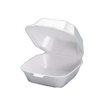 Walco 6-inch foam hinged food container 500-count case bulk packaging