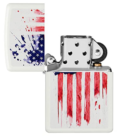 Zippo Patriotic US Flag Design Lighter, White Matte - Windproof, American Icon