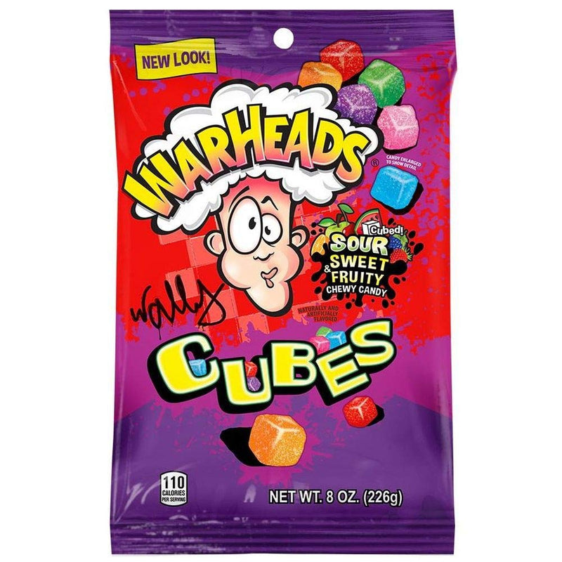 Warheads Cubes, Sour and Sweet Fruity Chewy Candy, 8 oz Peg Bag (Pack of 12)