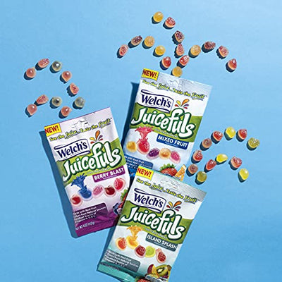 Welch's Juicefuls Juicy Fruit Snacks, Mixed Fruit, Berry Blast & Island Splash Bags (Pack of 12)