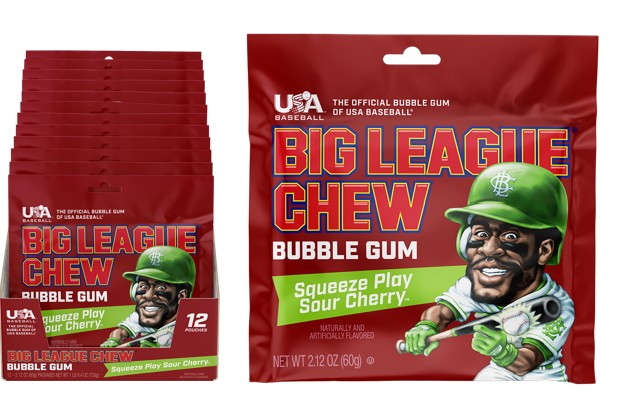 Big League Chew Sour Cherry shredded bubble gum pouch, 2.12 oz, bold tangy cherry flavor