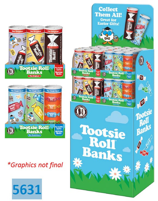 Tootsie Roll Bank Shaper novelty coin bank toy figure shaped like a classic Tootsie Roll candy