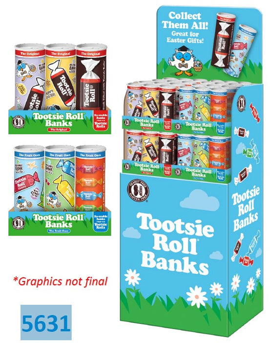 Tootsie Roll Bank Shaper novelty coin bank toy figure shaped like a classic Tootsie Roll candy