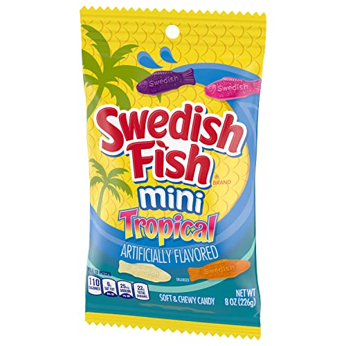 SWEDISH FISH Mini Tropical Soft & Chewy Candy, 8 Ounce (Pack of 12)