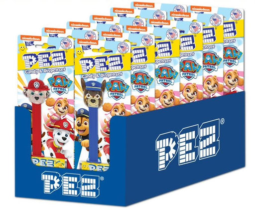 PEZ Paw Patrol character candy dispensers with fruity PEZ candy tablets, assorted Paw Patrol character toppers, 12ct