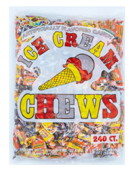 Albert's Ice Cream Fruit Chews in chocolate, vanilla, and strawberry flavors — 240 individually wrapped chewy candy pieces