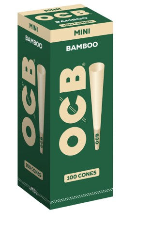OCB Bamboo Mini Cone Tower with 100 pre-rolled bamboo paper mini cones in compact tower packaging