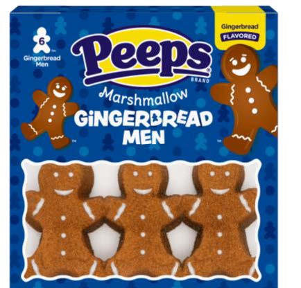 Peeps Gingerbread Marshmallow Chicks 3 oz pack with 6 spiced sugar-coated marshmallow chicks, holiday seasonal candy