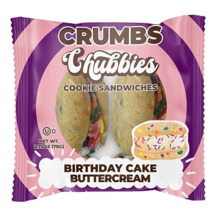 Chubbies Birthday Cake Cookie Sandwich — sweet cream-filled cookie sandwich with birthday cake flavor, 12ct