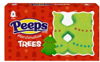 Peeps Marshmallow Christmas Trees 1.5 oz package with 3 holiday-shaped sugar-coated marshmallow trees