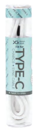 XG USB-C white charging cable, 5 feet long, tube-style packaging
