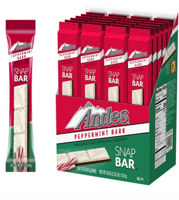 Andes Peppermint Bark Snap Bar — mint and chocolate candy bar with classic Andes branding, 24ct