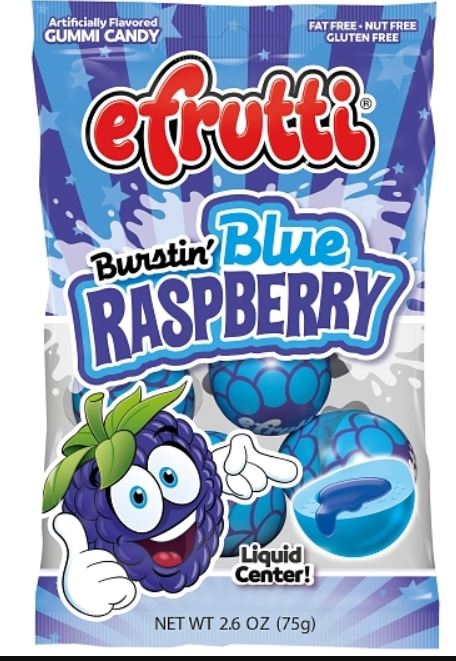 Efrutti Burstin Blue Raspberry Gummy Peg Bag 2.6 oz