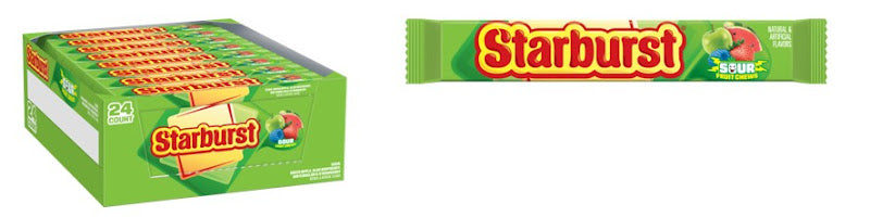 Starburst Sour Fruit Chews 2.07 oz bag with colorful sour candy pieces