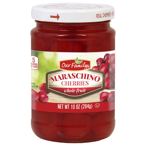 Jar of stemless maraschino cherries in sweet red syrup, 10 oz, classic fruit topping for desserts and beverages