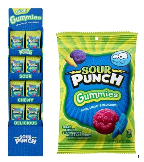 Sour Punch Gummies Display Shipper Peg Bags Floor 40ct