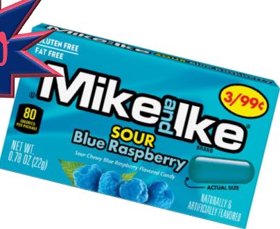 Mike & Ike Sr Blue Raspberry Pre Price 3/ 99 Boxes 24ct