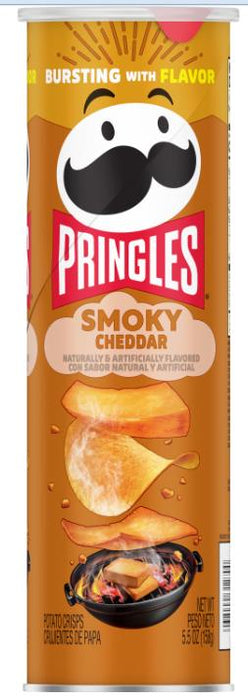 Pringles Smoky Cheddar Chips 5.5 oz can front packaging
