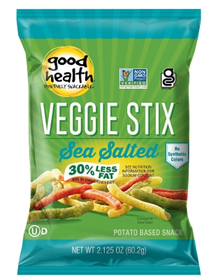 Good Health Veggie Stix Sea Salt 2.1 oz bag — light crispy vegetable sticks lightly seasoned with sea salt