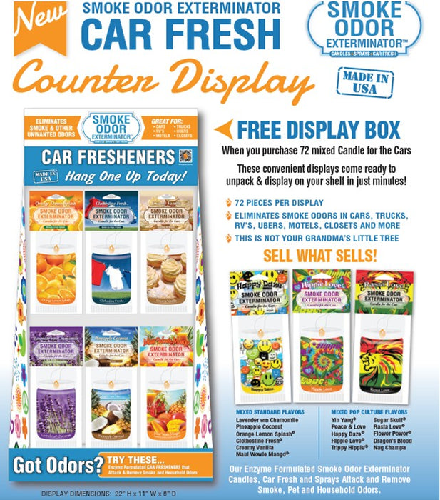 Smoke Odor Exterminator Car Air Freshener 72-Count Counter Display Wholesale