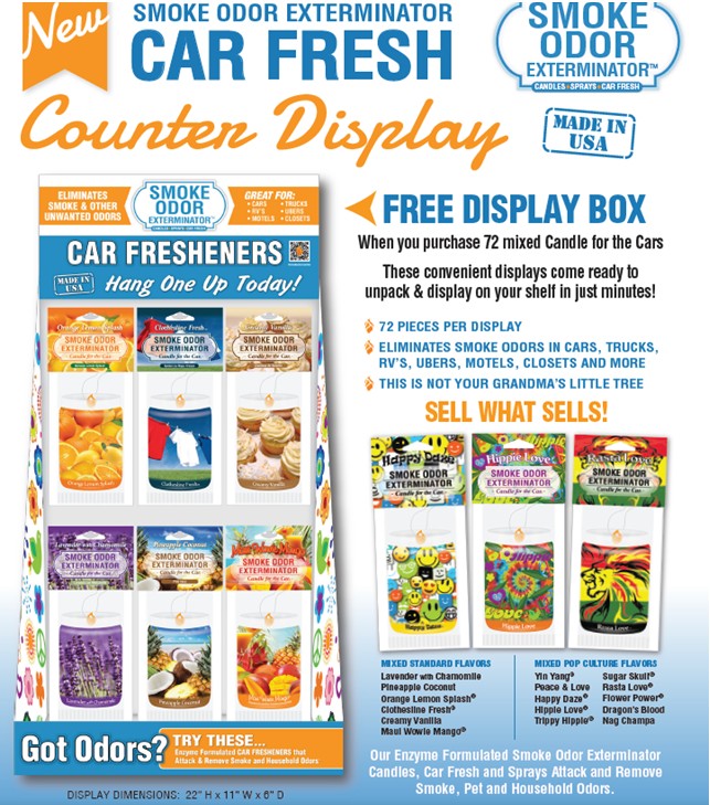 Smoke Odor Exterminator Car Air Freshener w/ Counter Display 72ct