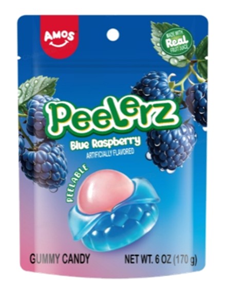Amos Peelerz Blue Raspberry Peelable Candy 6 oz peg bag — tangy gummy candy you peel and eat