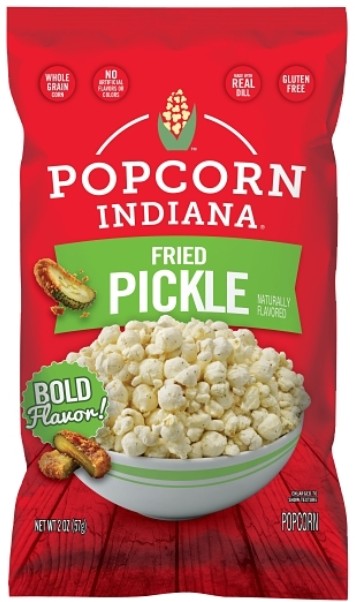 Indiana Popcorn Fried Pickle flavored popcorn 2 oz bag, 6-pack case for retail and convenience stores