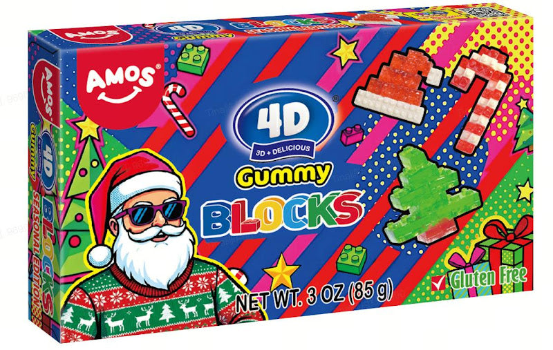 Amos 4D Gummy Blocks theater box, bold fruit-flavored multi-dimensional gummy candy