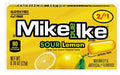 Mike and Ike Sour Lemon Candy box, tangy fruit-flavored chewy candy pieces with bold sour lemon flavor