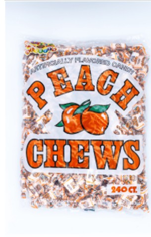 Albert's Fruit Chews Peach 21.1 oz bag with 240 individually wrapped soft peach-flavored chew candies