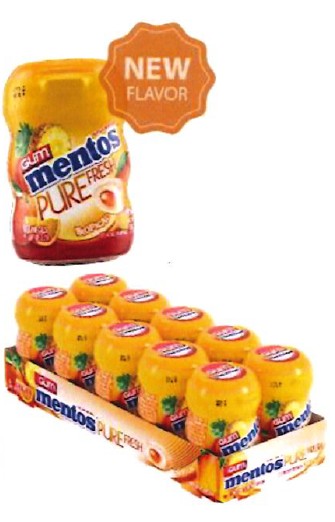 Mentos Nano Gum Tropical flavor compact box with 10 pieces of tropical fruit-flavored gum