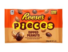 Reese's Pieces Dipped Peanuts King Size 2.7 oz bag with colorful candy-coated peanuts