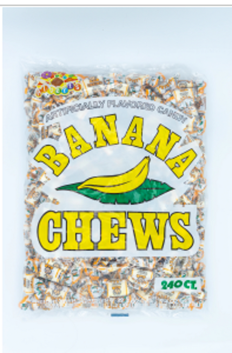 Albert Fruit Chews Banana 21.1 oz bag containing 240 individually portioned soft banana-flavored candy chews