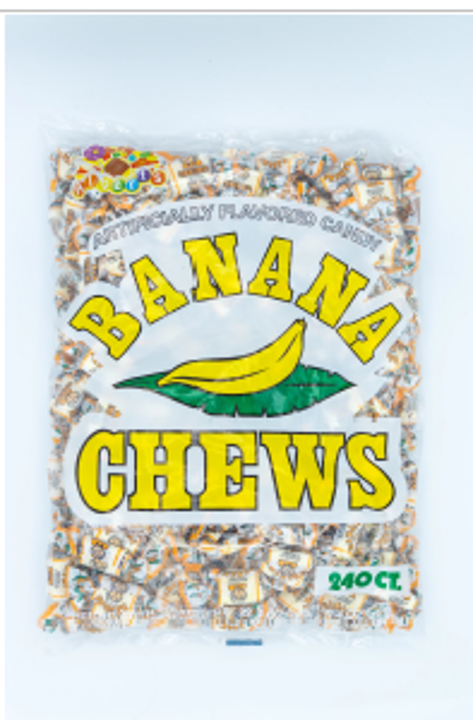 Albert Fruit Chews Banana 21.1 oz bag containing 240 individually portioned soft banana-flavored candy chews