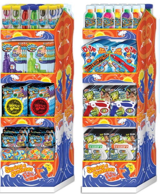 JA-RU Tower Super Splash Fun H2O Water Toy Display with assorted colorful water toys, 159-count retail display