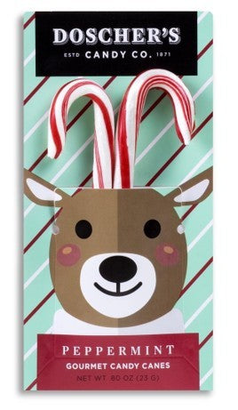Doscher's Candy Cane Reindeer 2ct festive peppermint holiday candy in reindeer shape