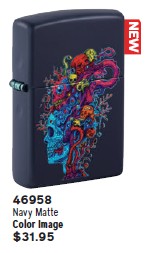 Zippo Skull Design Navy Matte Lighter single unit front packaging