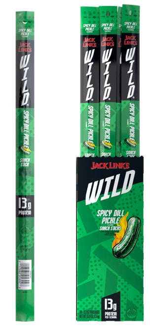 Jack Link's Wild Spicy Dill Pickle Beef Jerky 2.2 oz bag with bold spicy dill pickle flavor