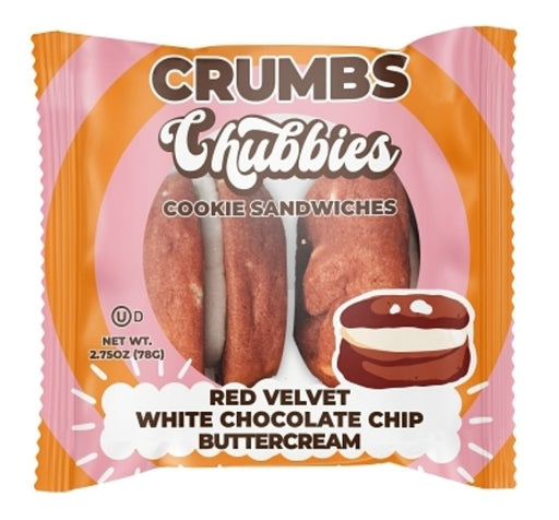 Chubbies Red Velvet Cake Cookie Sandwich, thick cream-filled cookie sandwich with red velvet flavor, 12ct