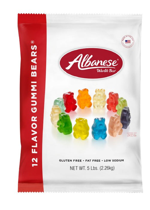 Albanese 12 Flavor Gummi Bears 4.5 lb — assorted fruity gummy bears in 12 vibrant flavors