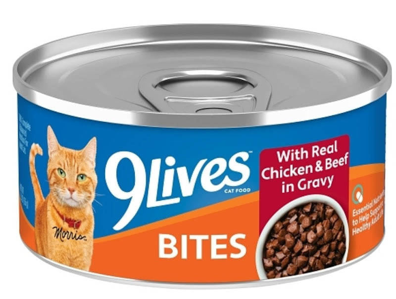 9Lives Hearty Cuts With Real Beef & Chicken In Gravy wet cat food, 5.5 oz can