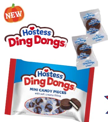 Hostess Ding Dong Minis 10 oz laydown bag filled with bite-sized chocolate snack cakes with creamy filling
