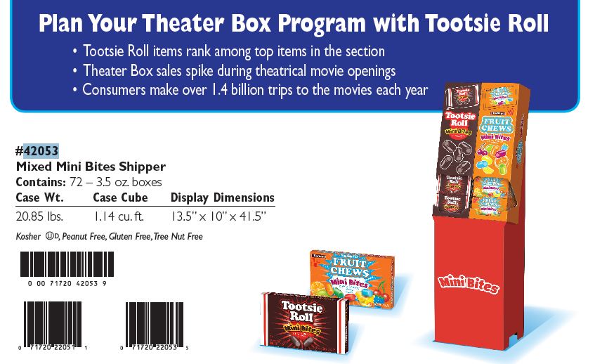 Tootsie Mini Bites Theater Box Display Shipper Floor 72ct