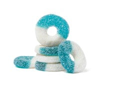 Albanese Gummi Blue Raspberry Rings 4.5 lb — soft, ring-shaped blue raspberry gummy candy