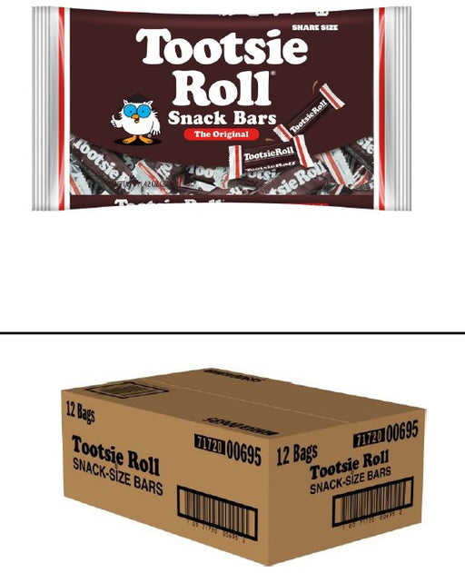 Tootsie Roll Snack Bars 11.42 oz package with 12 individually portioned chewy chocolate candy bars