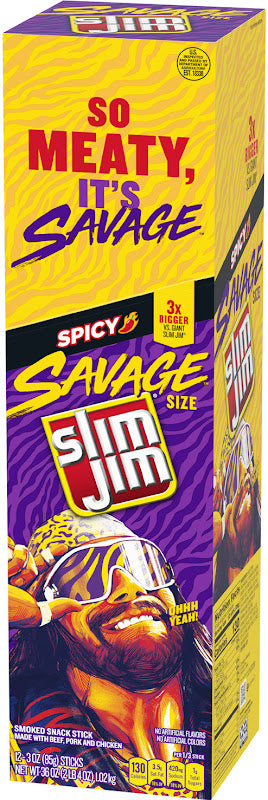 Slim Jim Savage Spicy Meat Stick 3 oz bold smoky spicy beef snack stick
