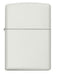 Zippo White Matte Lighter with lasered hinge and bottom stamp, presented in a Zippo gift box