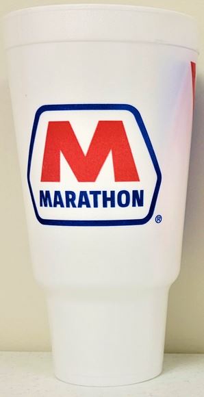 Marathon Car Foam Cup 44 oz XL insulated disposable cup with tapered base for vehicle cup holders