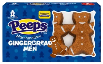 Peeps Gingerbread Marshmallow Chicks 1.5 oz package with 3 spiced holiday-shaped marshmallow chicks